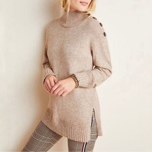 Anthropologie Margarita Tunic Sweater Button Neck oatmeal Medium